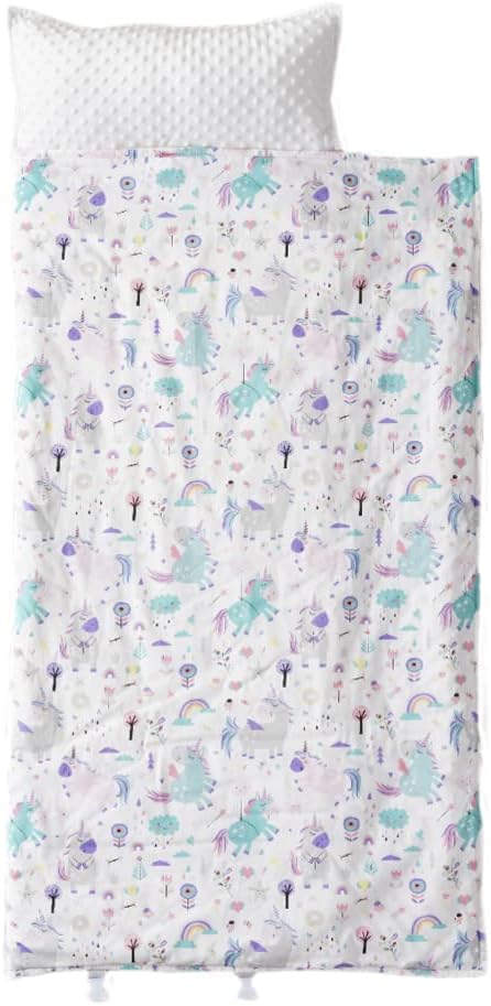 Bunnikins & Clover Toddler Nap Mat with Removable Pillow, Nap Mats for Preschool, Easy Clean Toddler Nap Pad for Kindergarten, Kids Sleeping Bag for Travel Camping