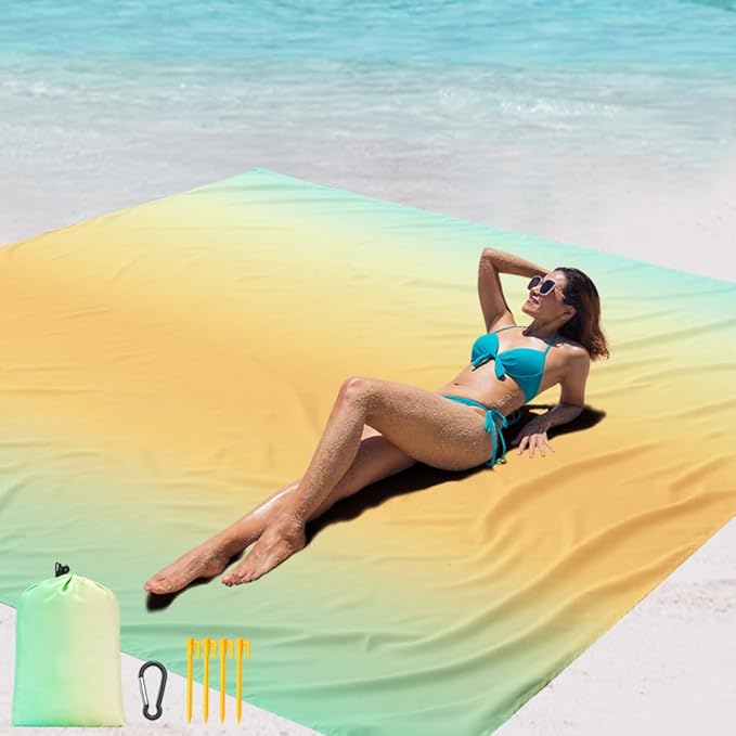 Beach Blanket Waterproof Sandproof Beach Mat 79" X 83" /10'x9'for 2-8 Adults Quick Drying Outdoor Picnic Mat Beach Accessories for Travel, Camping, Hiking