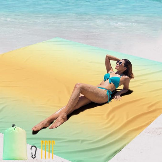 Beach Blanket Waterproof Sandproof Beach Mat 79" X 83" /10'x9'for 2-8 Adults Quick Drying Outdoor Picnic Mat Beach Accessories for Travel, Camping, Hiking