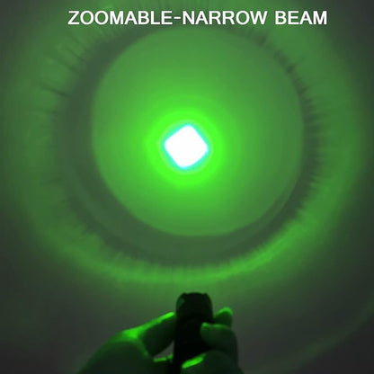 Green Light Flashlight Single Mode Green LED Flashlight with Clip Zoomable Green Flashlight for Hunting Fishing Night Observation