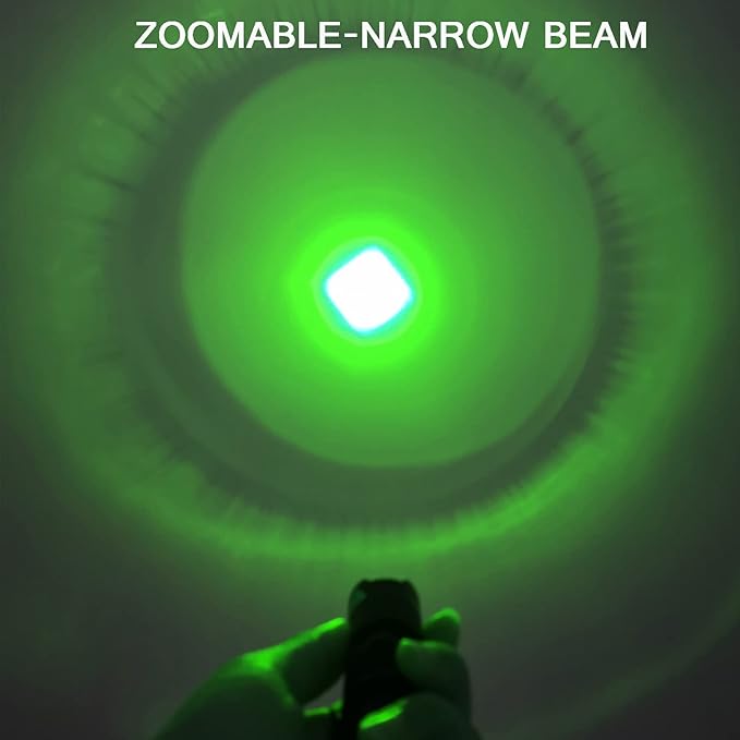 4 Pack One Mode Green Light Flashlight with Clip Zoomable Green LED Flashlight Green Flashlight for Hunting Fishing Night Observation