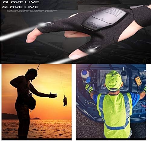 LED Rechargeable Flashlight Glove ,Hands Free Unique Gadget Tools Gifts for Valentine's Day Gifts Outdoor Fishing Gloves Repairing Cars Night Running Fishing Camping Hiking in Dark Place (2 Pair)