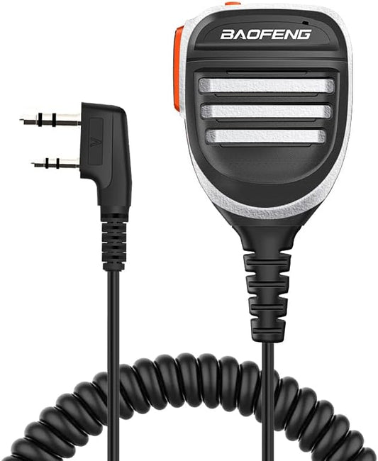 BAOFENG BF-F8HP Microphone Speaker Handheld Mic Waterproof Upgrade of Original BF Mic for GMRS Ham Radio 2Pin K Mic Silver Compatible with UV-K5 UV-82 UV-S9 Plus UV-17R P15UV