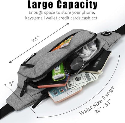SINNO Large Crossbody Fanny Pack for Women Men Belt Bag With 4-Zipper Pockets for Travel Running Hiking Workout Dog Walking Outdoors Sport Fishing Waist Pack Bag Carrying All Phones