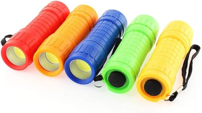 6-Pack Small Mini Flashlight Set, 5 Colors, COB LED Handheld flashlight with Lanyard,18-Pack AAA Battery Included for Kids/Night Reading/Party/Camping/Emergency/Hunting