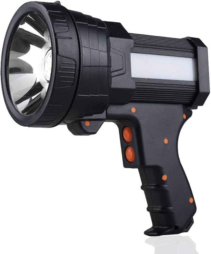 YIERBLUE Rechargeable spotlight, Super Bright 1000,000 LM LED Flashlight Handheld spotlight 10000mAh Long Lasting Large Flashlight Searchlight and Flood Camping Flashlight with Foldable Tripod Black