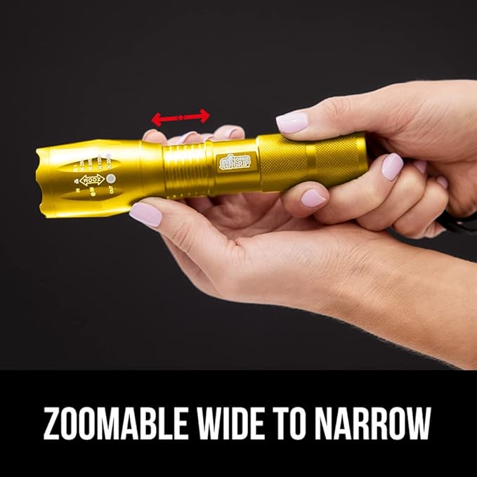Gorilla Grip Powerful LED 750 FT Water Resistant 5 Adjustable Mode Tactical Flashlight, High Lumens Ultra Bright Battery Life Zoom Flashlights, Small Camping Car Mini Flash Light Accessories, Gold