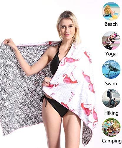 Genovega Oversized Pink Flamingo Microfiber Beach towel 32 x 60, Quick Dry Sand Free Thin Lightweight, Extra Large Pool Travel Swim Towels Adult Accessories Cruise Essentials Must Haves Necessities