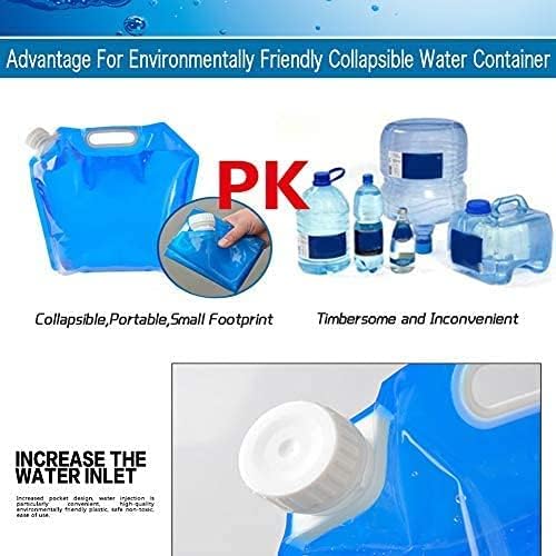 Hakkin Collapsible Water Tank Container 4 Pack 1.3 Gallon/5L, No-Leak Freezable Portable BPA Free Food Grade Plastic Storage Jug for Camping, Hiking, Travel, Emergency Survival Kit Bonus 2 Pcs Caps