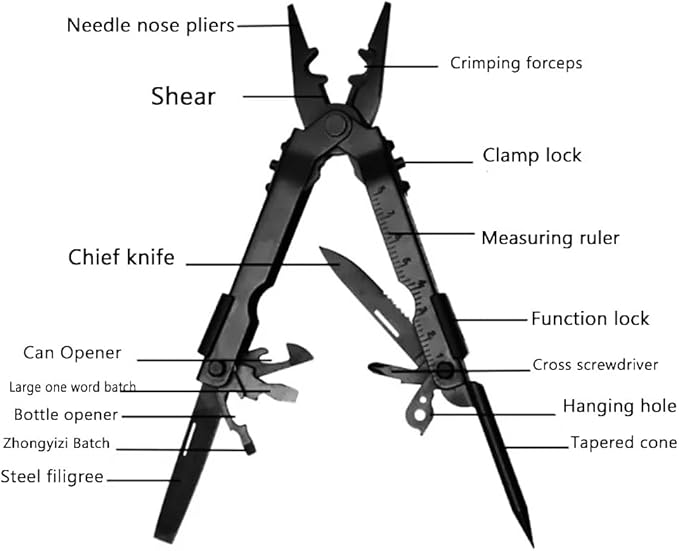 13 in 1 Portable Multifunction Tool Pliers Screwdrivers ire Stripper Folding Plier Pocket Cutter EDC Combination Tools for Outdoor Camping Fishing (Matte Black)