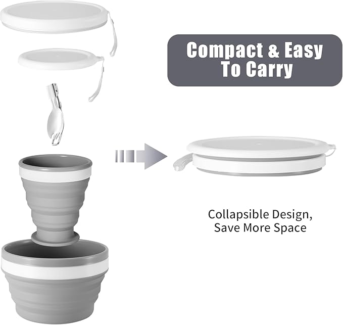 Odoland Mess Kit for Camping 1 Person with Silicone Collapsible Bowl Collapsible Cup & Stainless Steel Spoon for Backpacking Outdoor Camping Hiking and Picnic