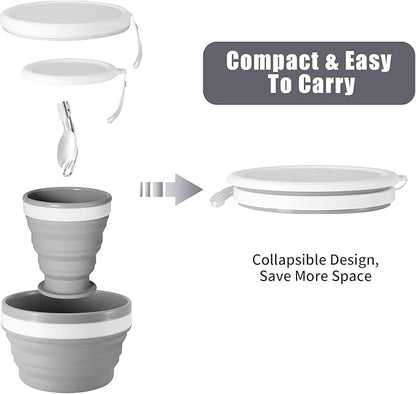 Odoland Mess Kit for Camping 1 Person with Silicone Collapsible Bowl Collapsible Cup & Stainless Steel Spoon for Backpacking Outdoor Camping Hiking and Picnic