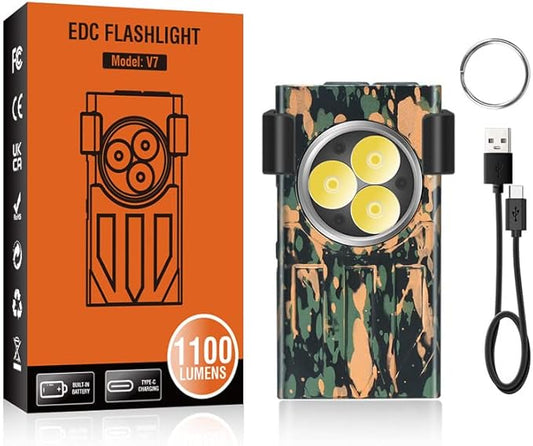 AVNICUD LED Mini Flashlights, 1100 Lumens Small Flashlight with 4 Side LED & Keychain, 5 Modes Rechargable Handheld Pocket Torch with High Lumens for Camping, Outdoor-(Colourful)