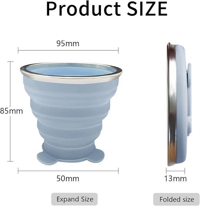 2 pcs Collapsible Cup - Silicone Small Foldable Cup-Expandable Folding Drinking Cup -Reusable Portable Mugs Cup with Lids For Travel, Camping, Hiking, Outdoor Sports Light Blue+Pink