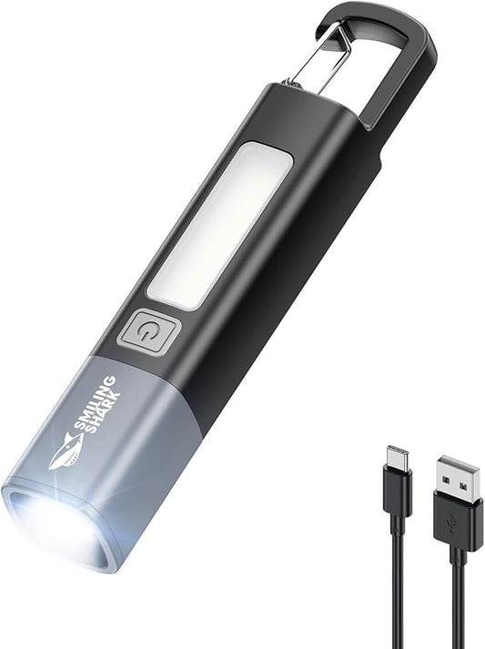 Smiling Shark LED Flashlight, G1 Flash Light Black 3 Modes Zoomable Focus White Sidelight Waterproof Powerful Super Bright EDC Torch Light Outdoor Emergency,Mini-Rechargeable-LED-Flashlight-Camping