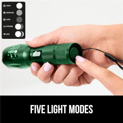 Gorilla Grip Powerful LED 750 FT Water Resistant 5 Adjustable Mode Tactical Flashlight, High Lumens Ultra Bright Battery Life Zoom Flashlights, Small Camping Car Mini Flash Light Accessories, Green