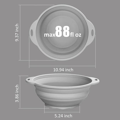 Silicone Camping Bowl 88oz Collapsible Silicone Salad Bowl Large Silicone Bowl for Outdoor Hiking Travel(Light Grey)