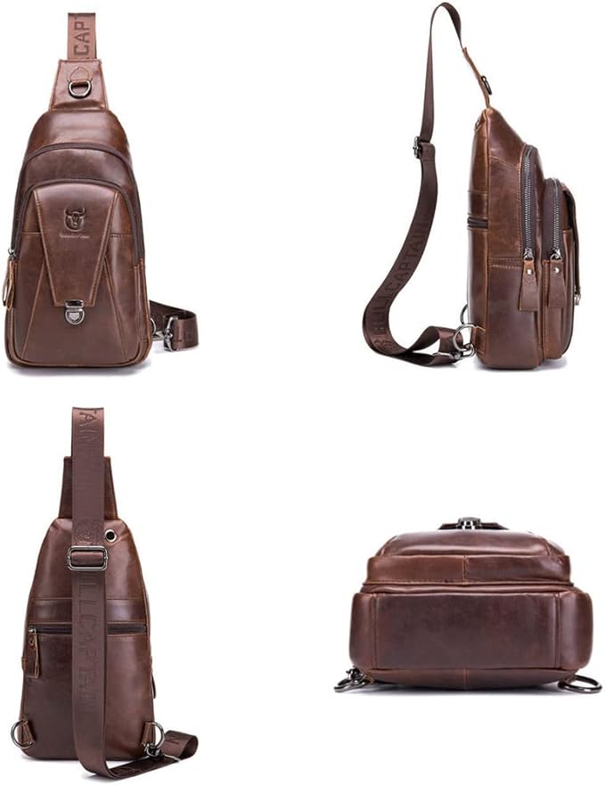 KPYWZER Vintage Leather Sling Bag Bags for Men Women Backpack Shoulder Messenger Crossbody Outdoor Travel Hiking Camping Tactical Chest Pack Daypack Brown