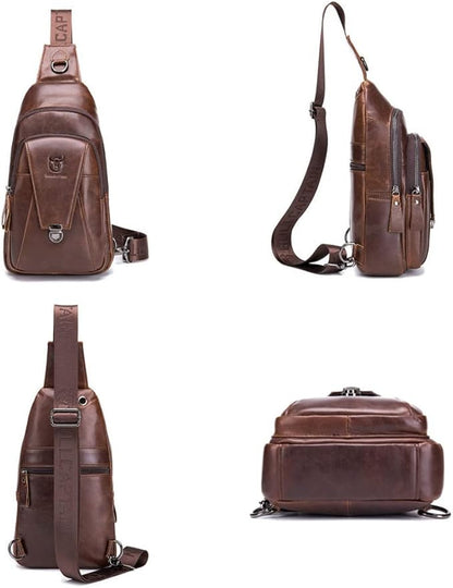 KPYWZER Vintage Leather Sling Bag Bags for Men Women Backpack Shoulder Messenger Crossbody Outdoor Travel Hiking Camping Tactical Chest Pack Daypack Brown
