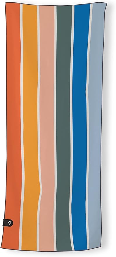 Nomadix Mini Towel - Perfect for Beach, Pool, Travel, Camping, Yoga - Made with Recycled Materials - Super Absorbent - Sand Resistant - Stripes Retro - 16x40
