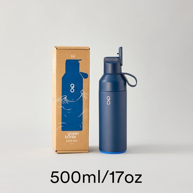 Ocean Bottle - Recycled Stainless Steel Go Water Bottle - Eco-Friendly & Reusable Bottle - Ocean Blue - 17 oz