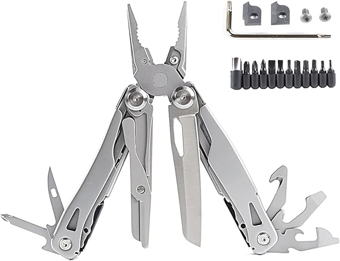 Multitool Pliers Scissors with Replaceable Jaws Stainless Steel Pocket Multitools Pliers and Scissors with Pocket clip for Camping Hiking and Daily Maintenance