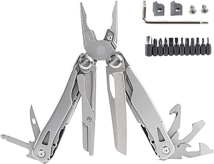 Multitool Pliers Scissors with Replaceable Jaws Stainless Steel Pocket Multitools Pliers and Scissors with Pocket clip for Camping Hiking and Daily Maintenance