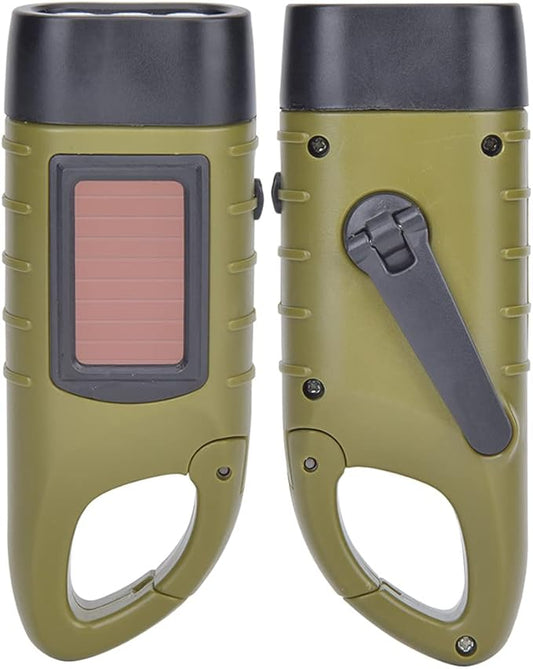 LED Emergency Flashlight, Solar Panel Portable LED High Brightness Light Emergency Hand Cranking Flashlight for Survival Gear for Emergency Hiking Camping(ArmyGreen)