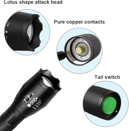 LED Adjustable Focus Flashlight, High Lumens Flash Light, Battery Powered, Portable, Waterproof, Multifunctional, Flashlight for Emergencies, Camping, Travel, Hiking, Car, Home