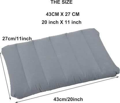 2 Pack Gray Ultralight Inflatable Camping Pillow Small Squared Flocked Fabric Air Pillow for Hiking, Camping, Traveling, Napping, Desk Rest, Neck & Lumbar Support