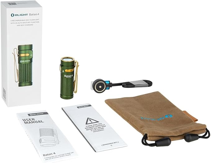 OLIGHT Baton4 Rechargeable EDC Flashlight, LED Pocket Flashlight 1300 Lumens with Magnetic Charging Cable, Small Powerful Bright Flashlight IPX8 Waterproof for Home, Camping and Emergencies (OD Green)