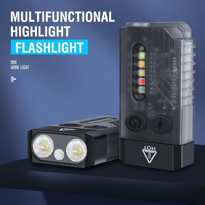 UniqueFire V10 Mini EDC Rechargeable Flashlight 1000 High Lumens, 365nm UV Blacklight 12 Modes Multi-Color Light Source, Small Pocket Keychain Light with Magnetic Base & Beeping Alarm