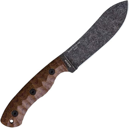 ESEE James Gibson Designed JG5 Nessmuk Fixed Blade Knife w/Sculpted Micarta Handles, Black Oxide Finish, and Brown Leather Pouch Sheath (Brown Sculpted Micarta)