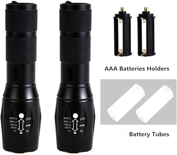 2 Pack Tactical Flashlights Torch, Military Grade 5 Modes 3000 High Lumens Led Waterproof Handheld Flashlight for Camping Biking Hiking Outdoor Home Emergency