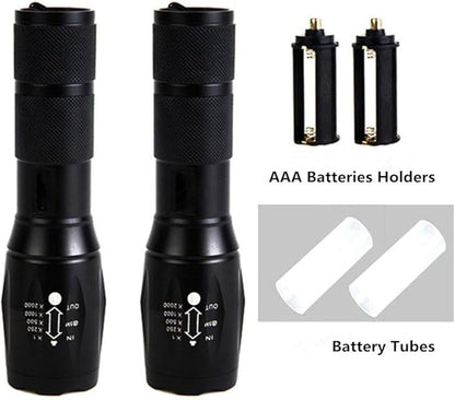 2 Pack Tactical Flashlights Torch, Military Grade 5 Modes 3000 High Lumens Led Waterproof Handheld Flashlight for Camping Biking Hiking Outdoor Home Emergency