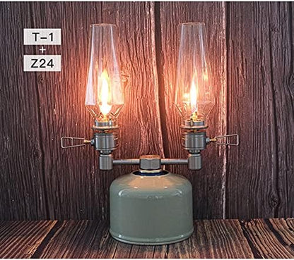 CAMPINGMOON Camping Gas Lantern with Aluminum Frame, Adjustable Light, Silver, Includes Wooden Case