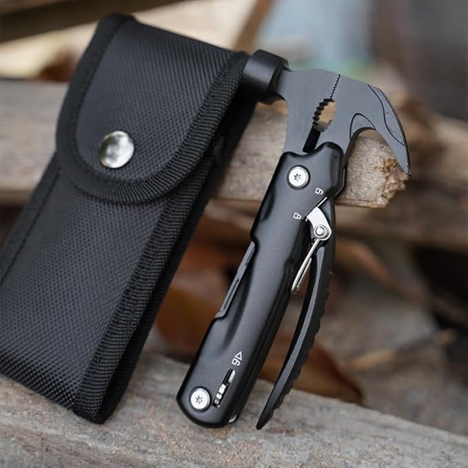 Hammer Multitool, 9 in 1 Mini Portable Survival Tool with Hammer Nailing Device, Pliers, Knife, Saw, Cross Screwdriver for Camping, Hiking, Gifts for Dad and Boyfriend