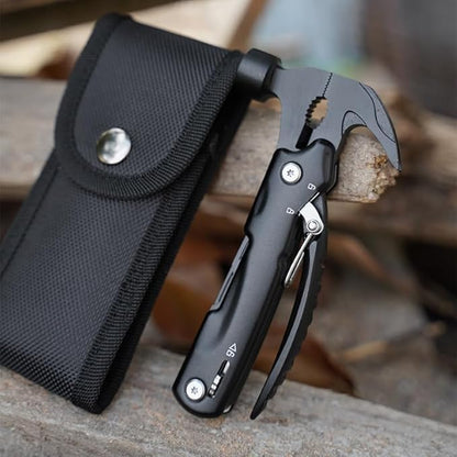 Hammer Multitool, 9 in 1 Mini Portable Survival Tool with Hammer Nailing Device, Pliers, Knife, Saw, Cross Screwdriver for Camping, Hiking, Gifts for Dad and Boyfriend