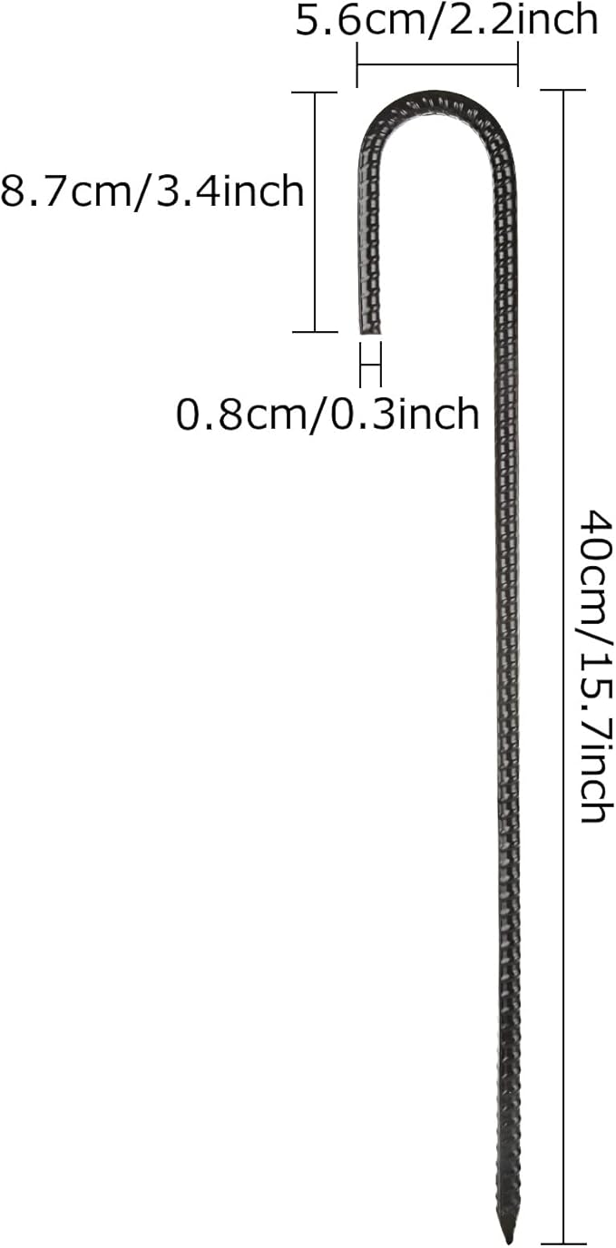 16 Inch Rebar Stakes, 12Pcs Heavy Duty Rebar Stakes J Hook 5/16 Ground Stakes Tent Stakes Rust Proof Coated Ground Anchors with Chisel Point End for Camping Camping Tent