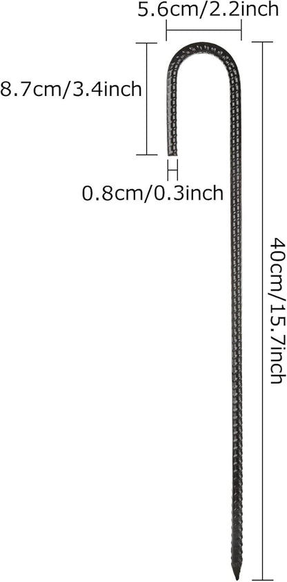 16 Inch Rebar Stakes, 12Pcs Heavy Duty Rebar Stakes J Hook 5/16 Ground Stakes Tent Stakes Rust Proof Coated Ground Anchors with Chisel Point End for Camping Camping Tent