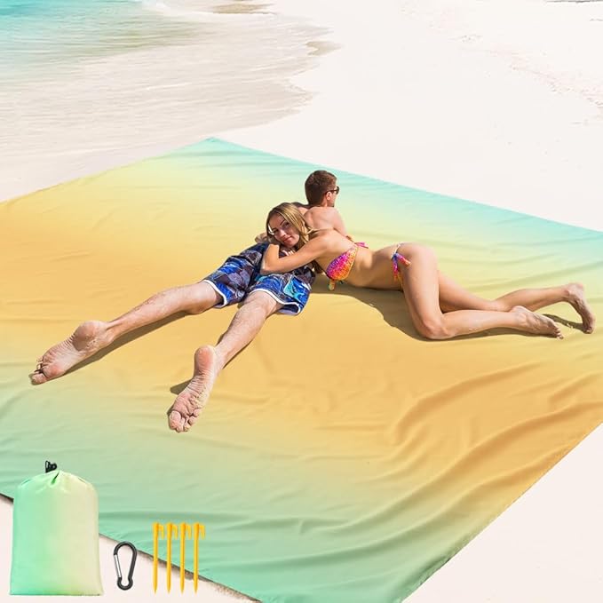Beach Blanket Waterproof Sandproof Beach Mat 79" X 83" /10'x9'for 2-8 Adults Quick Drying Outdoor Picnic Mat Beach Accessories for Travel, Camping, Hiking