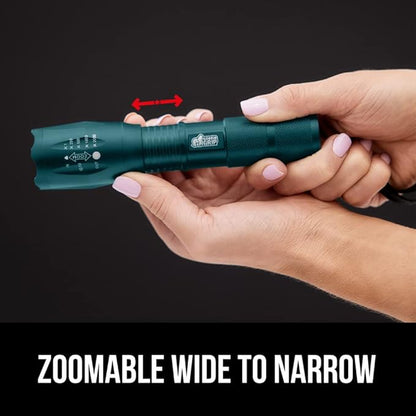 Gorilla Grip Powerful LED 750 FT Water Resistant 5 Adjustable Mode Tactical Flashlight, High Lumens Ultra Bright Battery Zoom Flashlights, Small Camping Car Mini Flash Light Accessories, 2 Pack Teal
