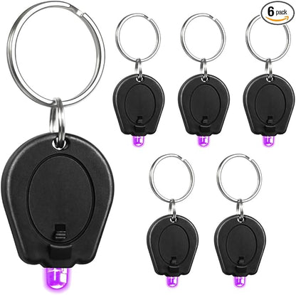 6 Pack Mini UV LED Keychain Flashlight, 395nm UV Light Keychain Flashlight, UV Keychain Flashlight, UV Keychain Light Black Light for Detections