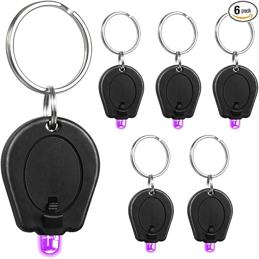 6 Pack Mini UV LED Keychain Flashlight, 395nm UV Light Keychain Flashlight, UV Keychain Flashlight, UV Keychain Light Black Light for Detections