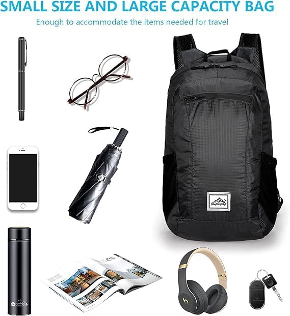 20L Ultra Lightweight Foldable Backpack Small Hiking Rucksack Ultralight Water Resistant Travel Packable Daypack for Men Women for Outdoor Sport Travelling Walking Hiking Camping Biking (Black B)