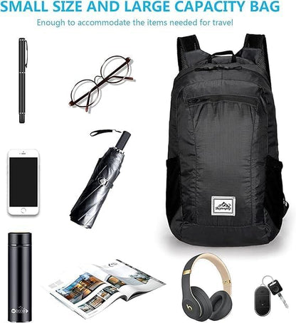 20L Ultra Lightweight Foldable Backpack Small Hiking Rucksack Ultralight Water Resistant Travel Packable Daypack for Men Women for Outdoor Sport Travelling Walking Hiking Camping Biking (Black B)