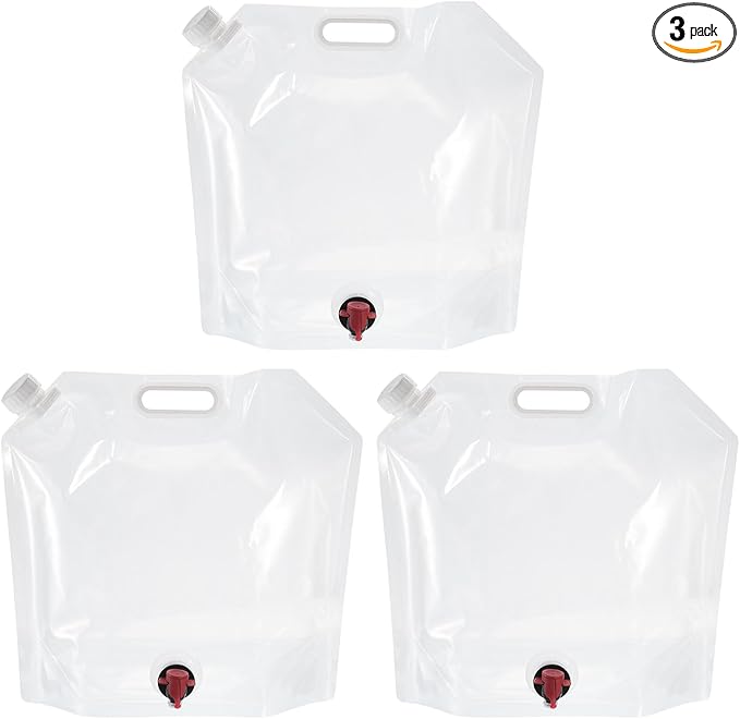 PATIKIL 2.6 Gallon Collapsible Water Container Bag with Spigot, 3 Pack PE Folding Water Jug Carrier for Camping, Hiking, Emergency Water Storage, White