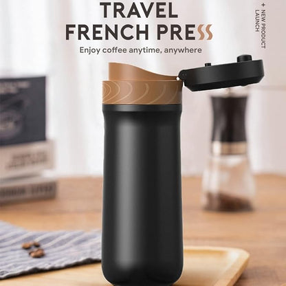 Classic Portable French Press Coffee Mug 12 oz with Carry Loop, Stainless Steel French Press Coffee Maker, BPA Free Great for Camping and Travel