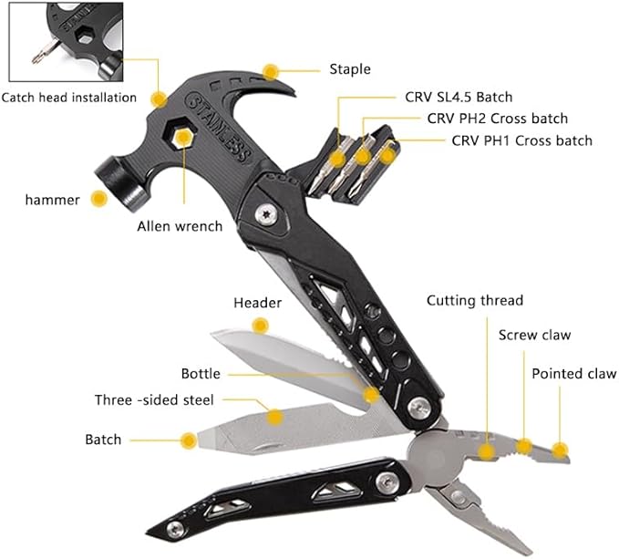 14 in 1 Hammer Multitool,Pliers Bottle,Opener Screwdriver,Camping Survival Gear,Tools for Outdoor Travel,Household Tools,Gifts for Men,Gifts for Husba