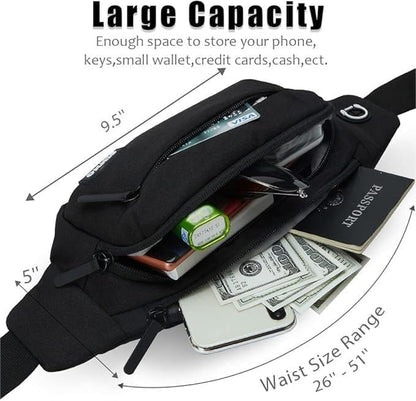 SINNO Large Crossbody Fanny Pack for Women Men Belt Bag With 4-Zipper Pockets for Travel Running Hiking Workout Dog Walking Outdoors Sport Fishing Waist Pack Bag Carrying All Phones